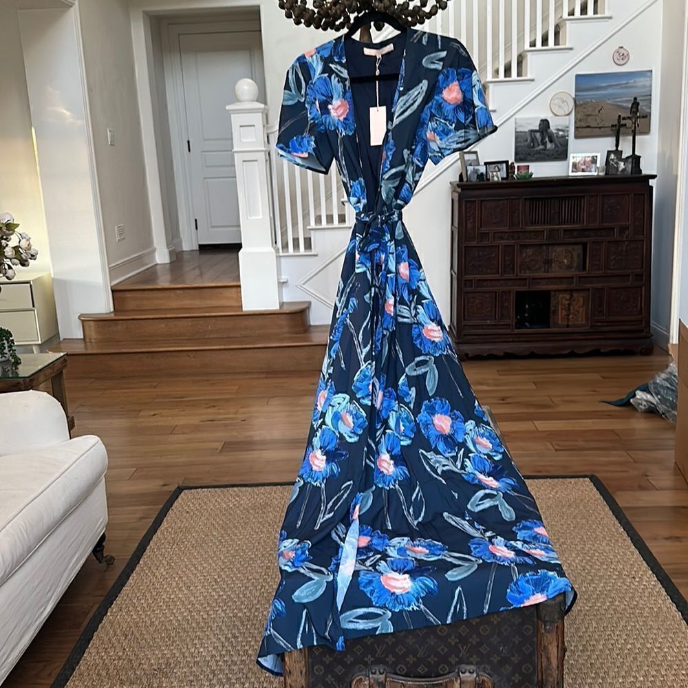 Hutch Wrap Navy Floral Dress New With Tags Blue Multi Color Size Small